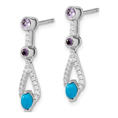 14K White Gold Turquoise & Amethyst Dangle Earrings – view 2