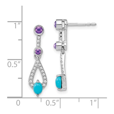 14K White Gold Turquoise & Amethyst Dangle Earrings – view 4