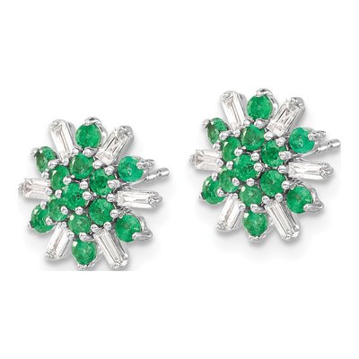 14K White Gold 1/6 ct tw 1.7mm Round Emerald & Diamond Snowflake Stud Earrings – view 2