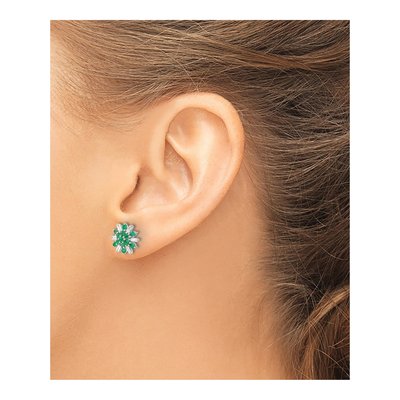 14K White Gold 1/6 ct tw 1.7mm Round Emerald & Diamond Snowflake Stud Earrings – view 3