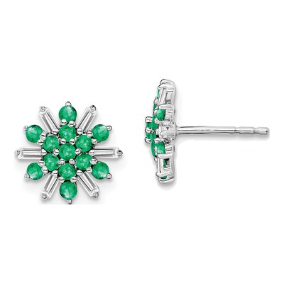 14K White Gold 1/6 ct tw 1.7mm Round Emerald & Diamond Snowflake Stud Earrings