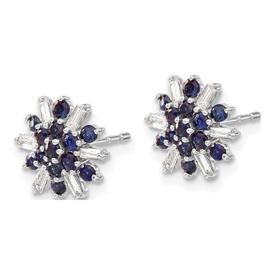 14K White Gold 1/6 ct tw 1.7mm Round Sapphire & Diamond Snowflake Stud Earrings – view 2