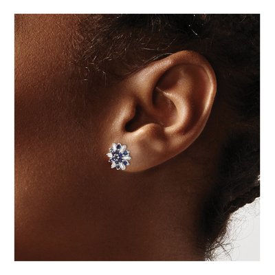 14K White Gold 1/6 ct tw 1.7mm Round Sapphire & Diamond Snowflake Stud Earrings – view 3