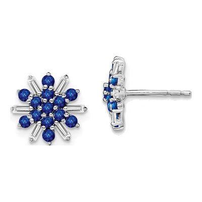 14K White Gold 1/6 ct tw 1.7mm Round Sapphire & Diamond Snowflake Stud Earrings