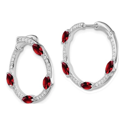 14K White Gold 0.26 ct tw 22mm Garnet & Diamond Huggie Hoop Earrings – view 2