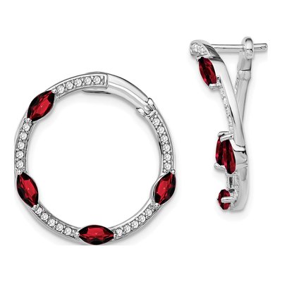 14K White Gold 0.26 ct tw 22mm Garnet & Diamond Huggie Hoop Earrings
