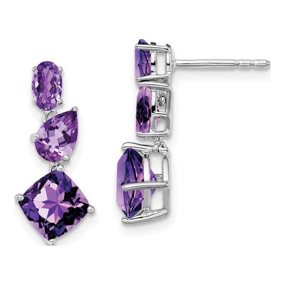 14K White Gold Amethyst Dangle Earrings