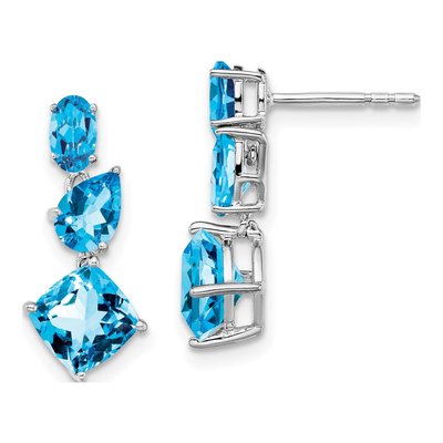 14K White Gold Swiss Blue Topaz Dangle Earrings