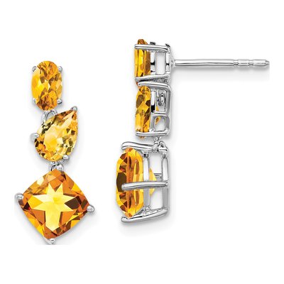 14K White Gold Citrine Dangle Earrings