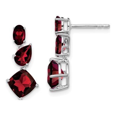 14K White Gold Garnet Dangle Earrings