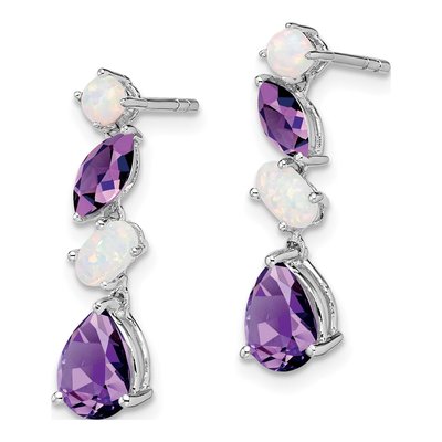 14K White Gold Amethyst & Opal Dangle Earrings – view 2