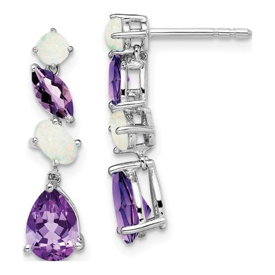 14K White Gold Amethyst & Opal Dangle Earrings