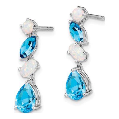 14K White Gold Swiss Blue Topaz & Opal Dangle Earrings – view 2