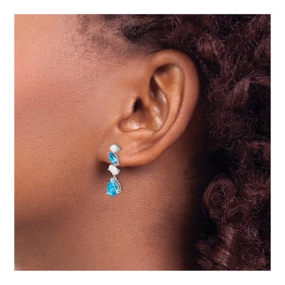 14K White Gold Swiss Blue Topaz & Opal Dangle Earrings – view 3