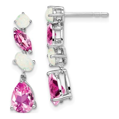 14K White Gold Opal Dangle Earrings