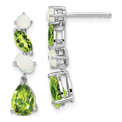 14K White Gold Peridot & Opal Dangle Earrings