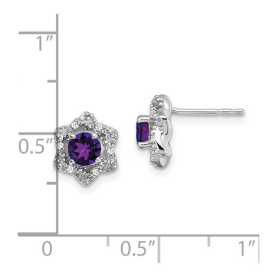 14K White Gold 1/20 ct tw 4mm Round Amethyst & Diamond Floral Stud Earrings – view 4