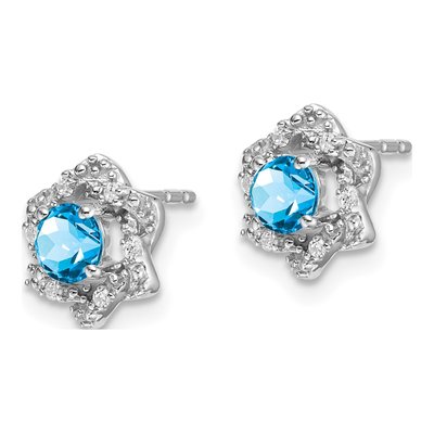 14K White Gold 1/20 ct tw 4mm Round Swiss Blue Topaz & Diamond Floral Stud Earrings – view 2