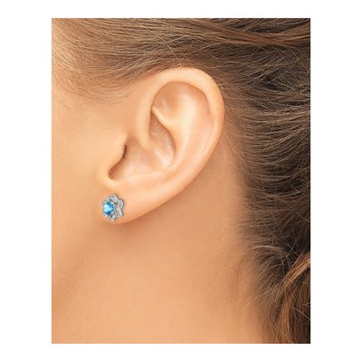14K White Gold 1/20 ct tw 4mm Round Swiss Blue Topaz & Diamond Floral Stud Earrings – view 3