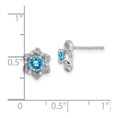14K White Gold 1/20 ct tw 4mm Round Swiss Blue Topaz & Diamond Floral Stud Earrings – view 4