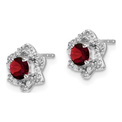 14K White Gold 1/20 ct tw 4mm Round Garnet & Diamond Floral Stud Earrings – view 2