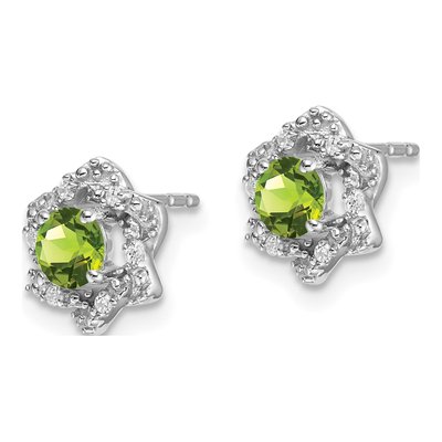 14K White Gold 1/20 ct tw 4mm Round Peridot & Diamond Floral Stud Earrings – view 2