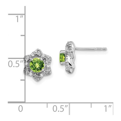 14K White Gold 1/20 ct tw 4mm Round Peridot & Diamond Floral Stud Earrings – view 4