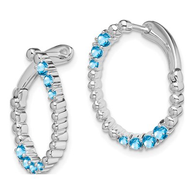 14K White Gold 20mm Swiss Blue Topaz Twisted Oval Huggie Hoop Earrings – view 2