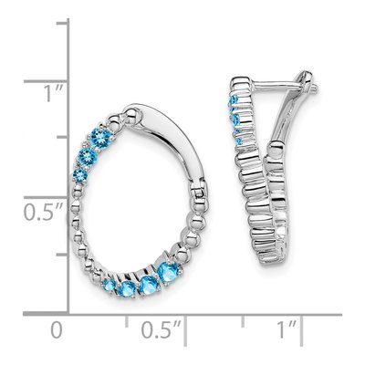 14K White Gold 20mm Swiss Blue Topaz Twisted Oval Huggie Hoop Earrings – view 4