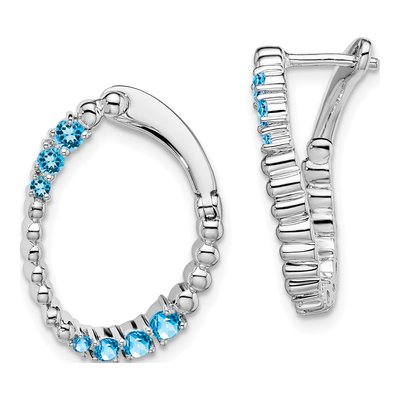 14K White Gold 20mm Swiss Blue Topaz Twisted Oval Huggie Hoop Earrings