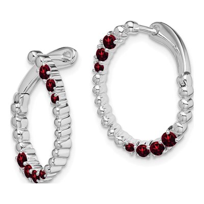 14K White Gold 20mm Garnet Twisted Oval Huggie Hoop Earrings – view 2