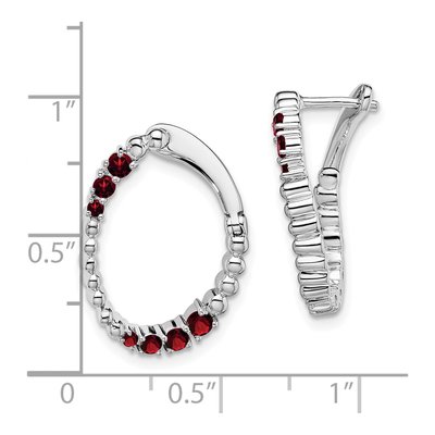 14K White Gold 20mm Garnet Twisted Oval Huggie Hoop Earrings – view 4