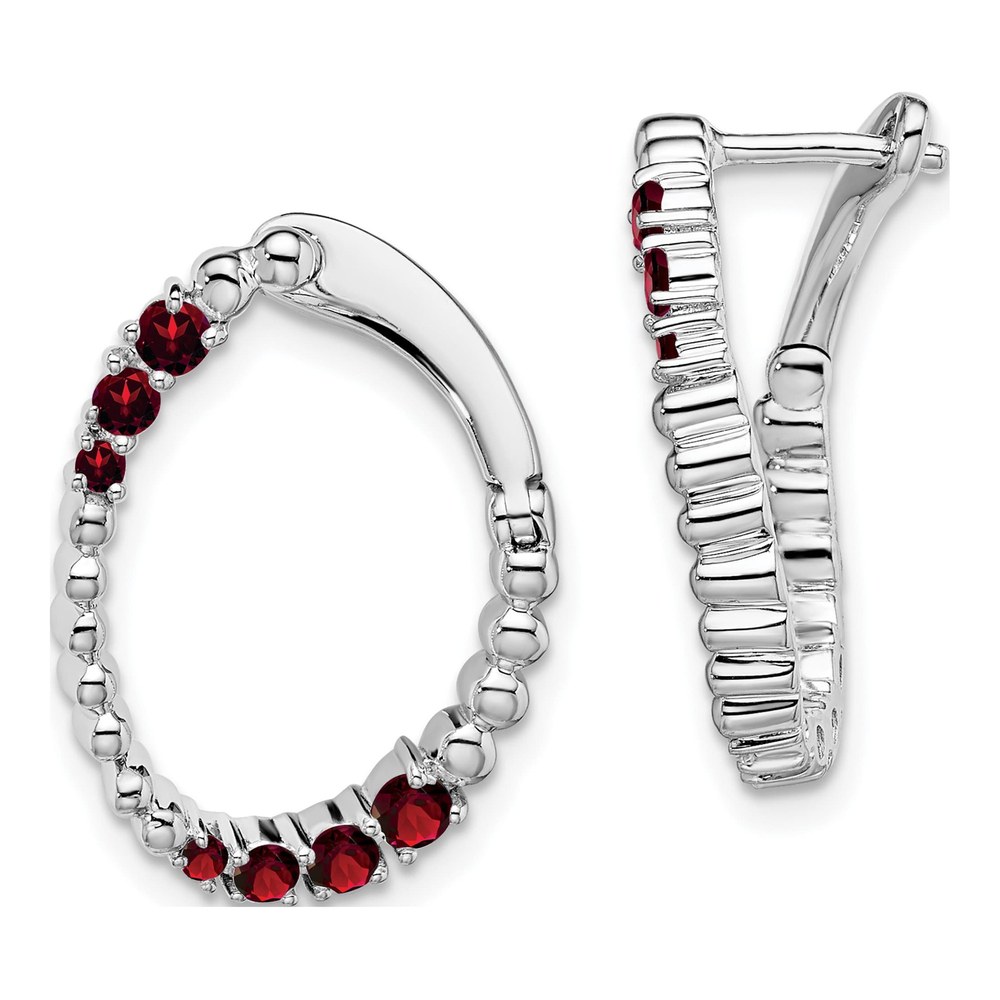 14K White Gold Garnet Twisted Oval Hoop Earrings