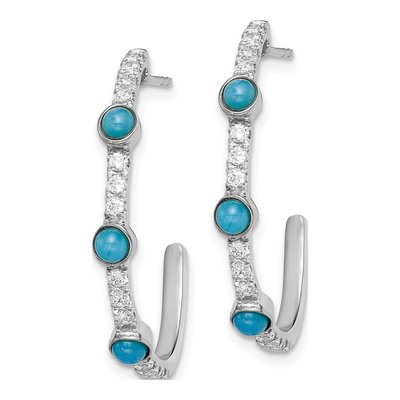 14K White Gold 27mm Turquoise & White Topaz J- Hoop Earrings – view 2