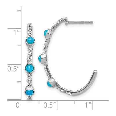 14K White Gold 27mm Turquoise & White Topaz J- Hoop Earrings – view 4