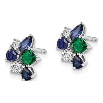 14K White Gold 1/5 ct tw Marquise Lab-Created Sapphire & Lab-Created Emerald Stud Earrings – view 3