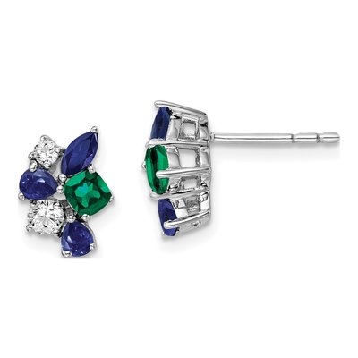 14K White Gold 1/5 ct tw Marquise Lab-Created Sapphire & Lab-Created Emerald Stud Earrings