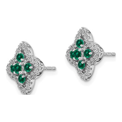 14K White Gold Lab-Created Emerald & Lab-Grown Diamond Earrings – view 3