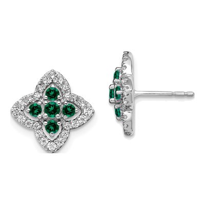 14K White Gold Lab-Created Emerald & Lab-Grown Diamond Earrings