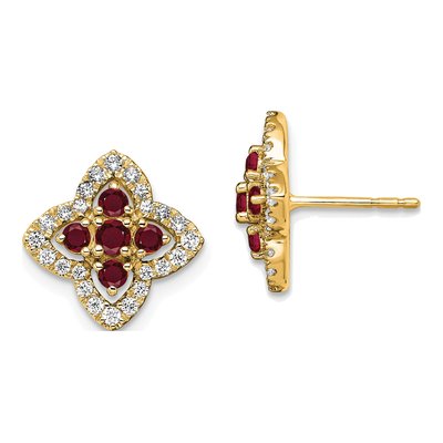 14K Yellow Gold Lab-Created Ruby & Lab-Grown Diamond Earrings