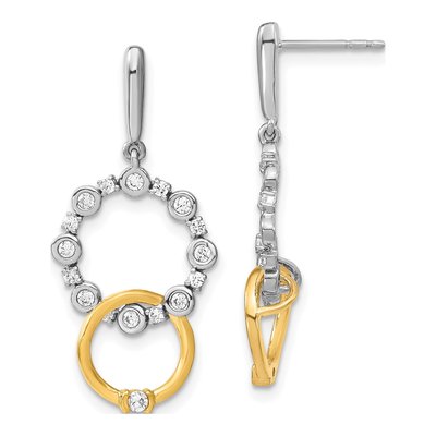 14K Two-Tone Gold 3/8 ct tw Lab-Grown Diamond Circle Dangle Earrings