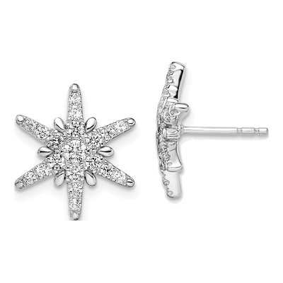 14K White Gold Lab-Grown Diamond Star Cluster Earrings