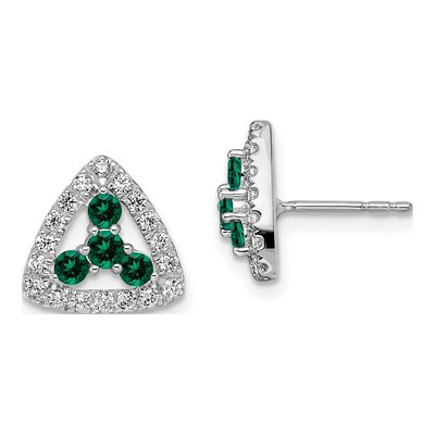 14K White Gold Lab-Grown Diamond & Lab-Created Emerald Earrings