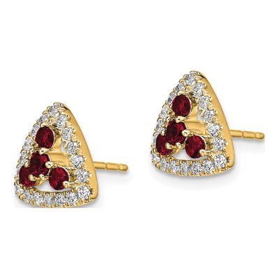 14K Gold Lab-Grown Diamond & Lab-Created Ruby Triangle Earrings – view 3
