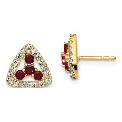 14K Gold Lab-Grown Diamond & Lab-Created Ruby Triangle Earrings