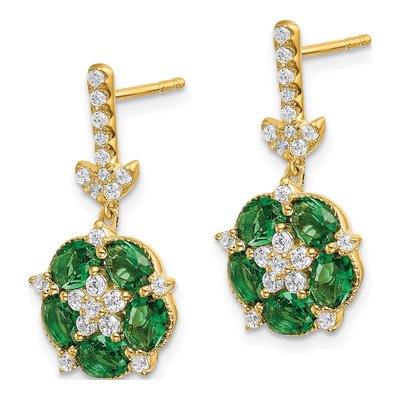 14K Yellow Gold 3/8 ct tw Lab-Created Emerald & Lab-Grown Diamond Dangle Earrings – view 2
