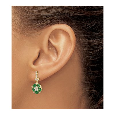 14K Yellow Gold 3/8 ct tw Lab-Created Emerald & Lab-Grown Diamond Dangle Earrings – view 3