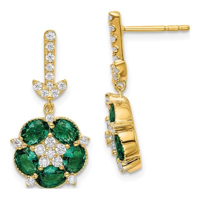 14K Yellow Gold 3/8 ct tw Lab-Created Emerald & Lab-Grown Diamond Dangle Earrings