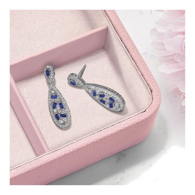 14K White Gold 1 ct tw Lab-Created Sapphire & Lab-Grown Diamond Dia Dangle Earrings – view 3