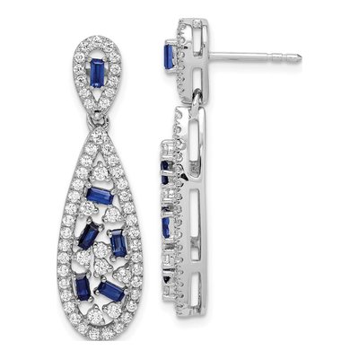 14K White Gold 1 ct tw Lab-Created Sapphire & Lab-Grown Diamond Dia Dangle Earrings